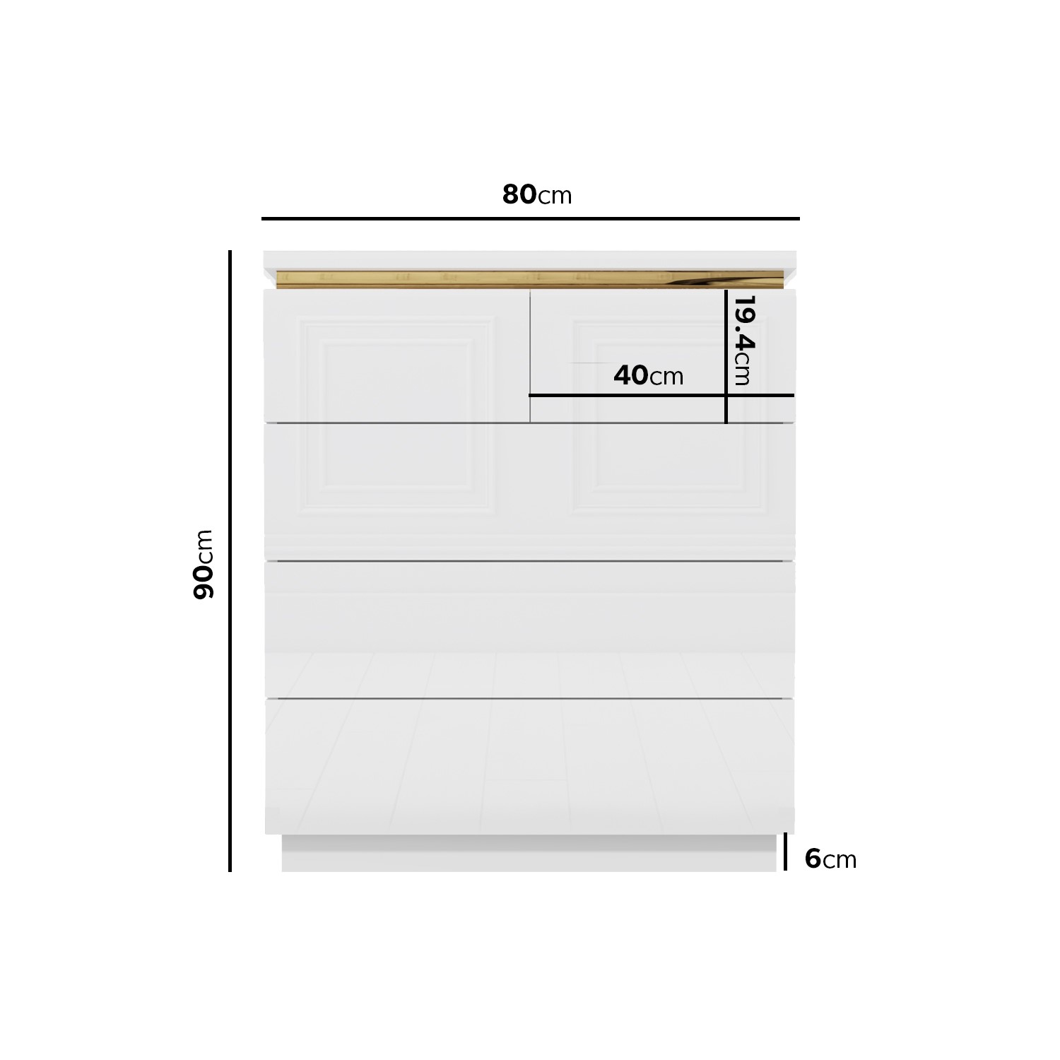 Read more about White high gloss chest of 5 drawers with metallic trim isabella